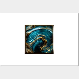 Golden aqua swirl Posters and Art